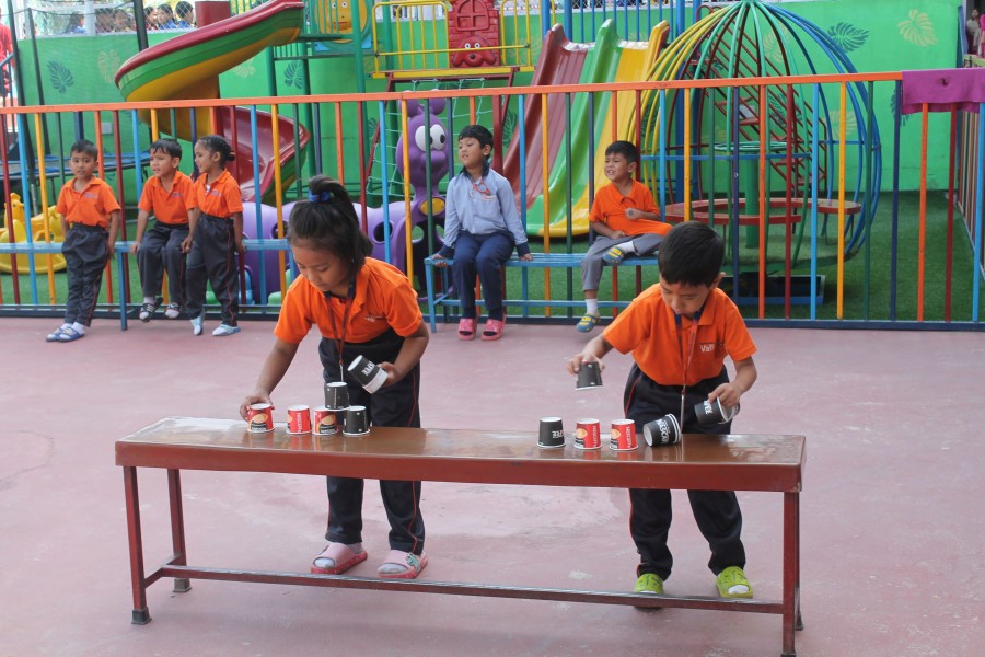 Students participating in Sports Week 2081 at school