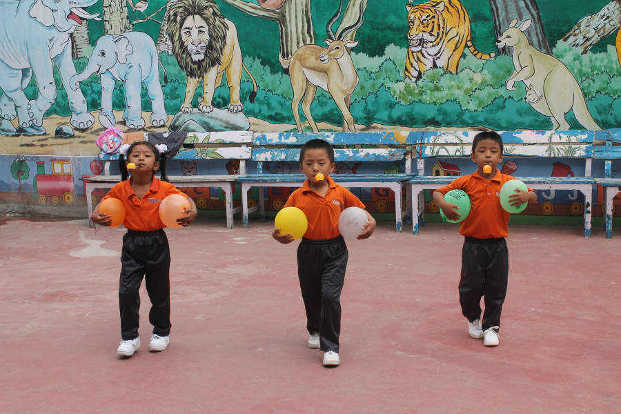 Students competing in games during Sports Week 2081