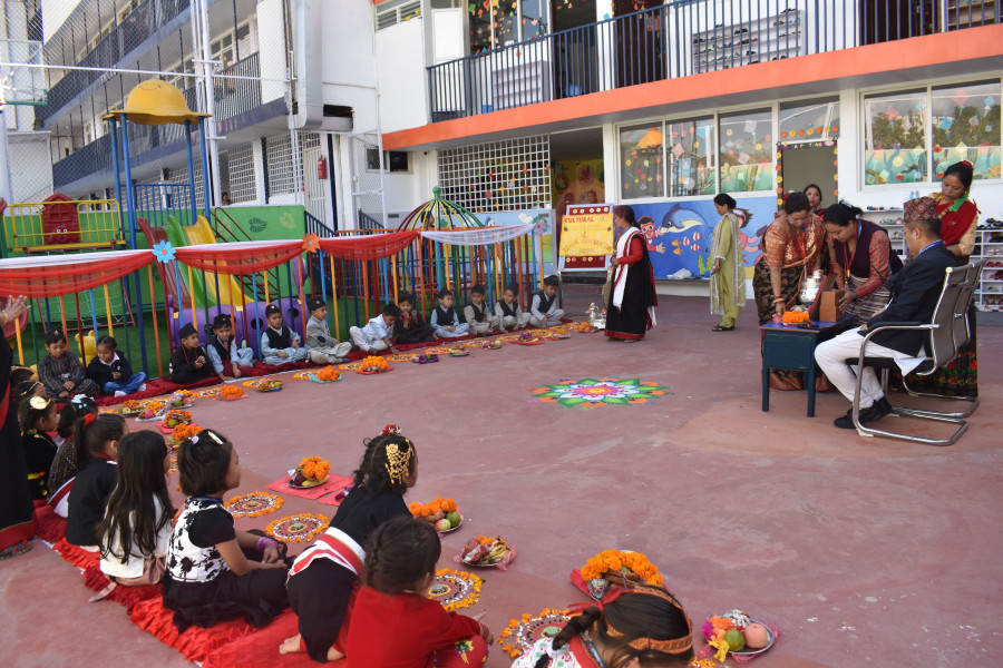 Students are celebrating tihar in school