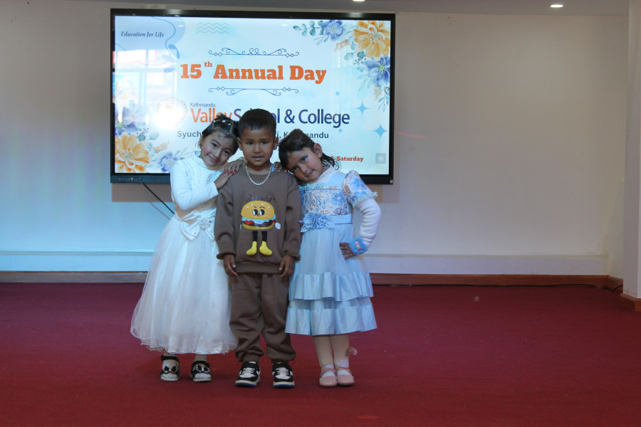 Stage view of preschool students performing during school annual function