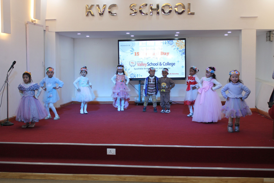 Preschool children performing dance at school annual day event