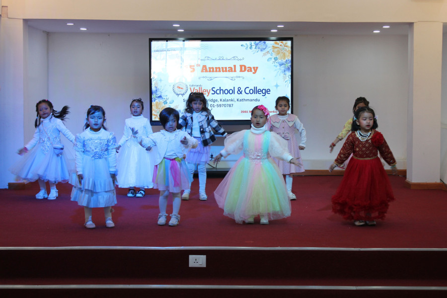 Small preschool children presenting dance program at school annual day