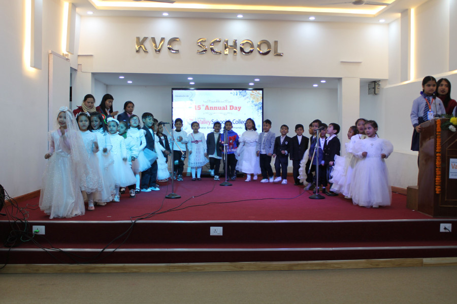 Preschool students performing on stage during 15th Annual Day celebration